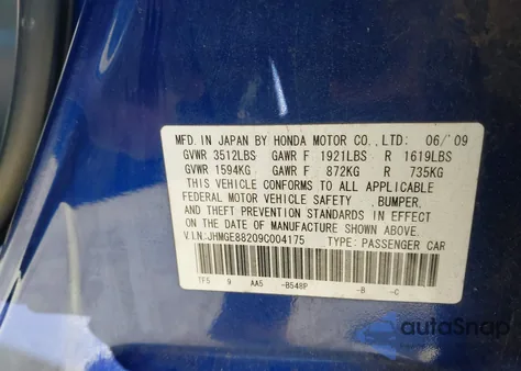 2009 Honda Fit from USA, damaged, VIN JHMGE88209C004175
